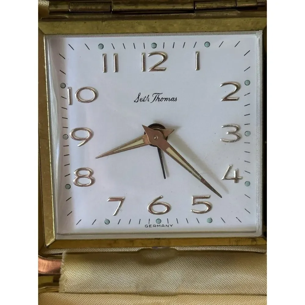 Seth Thomas Travel Alarm Clock Brown Pocket Made Germany Vintage